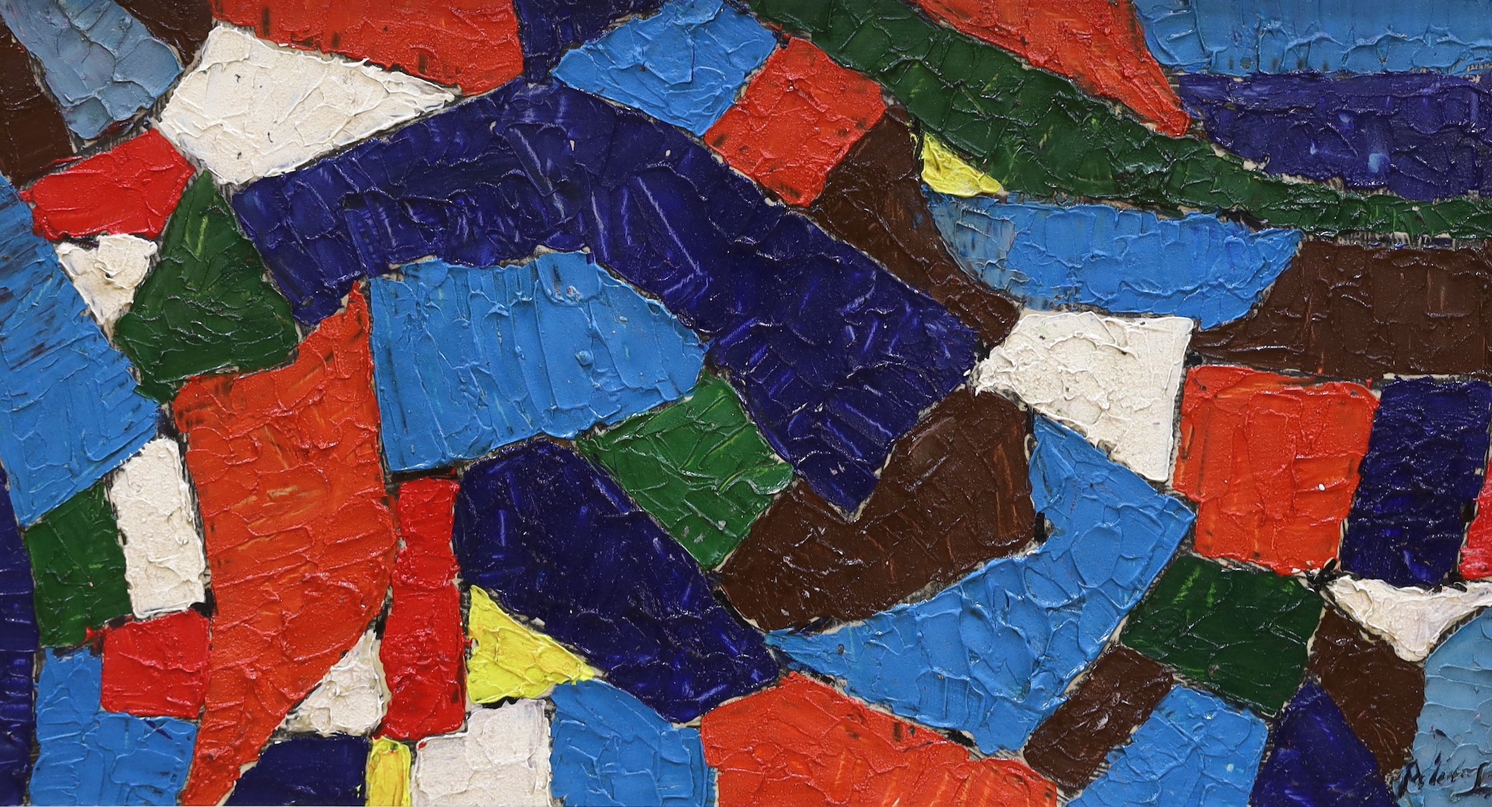 A modern oil on board, Abstract, indistinctly signed, 45 x 83cm